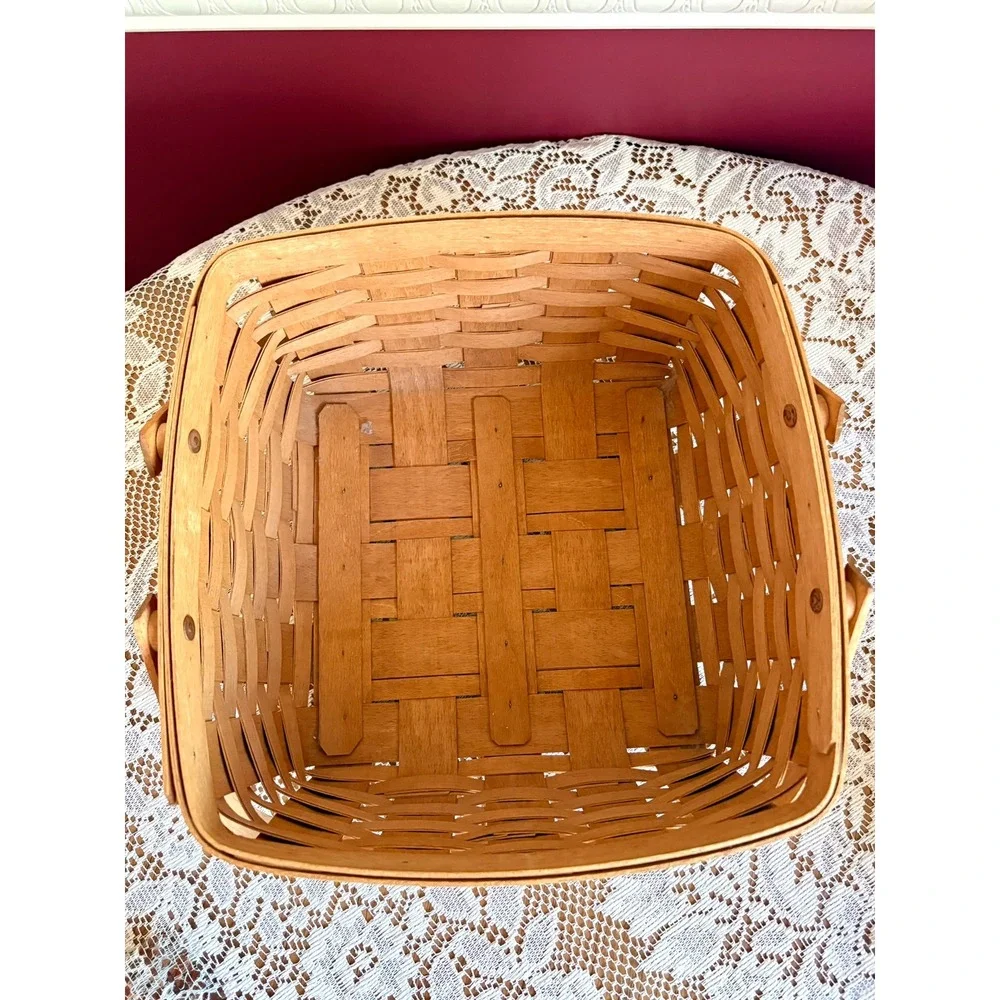 Longaberger 1992 Handwoven Square Cake Basket Dual Handle Liner USA Made 12x12x6